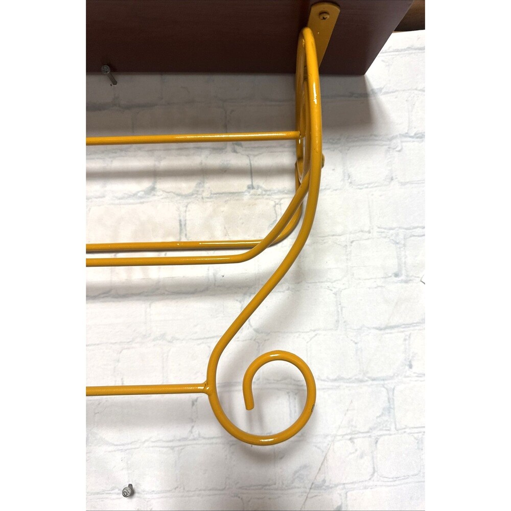 Farmhouse Red Orange Yellow Metal Wooden Wall Shelf with Scrolls 17.5x13.75 in - Picture 6 of 7
